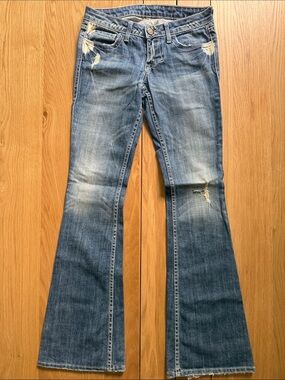 William Rast Medium Blue Distressed Flare Jeans